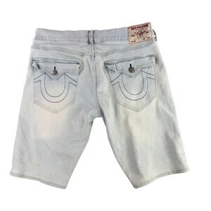 True Religion Shorts Mens 34 Light Wash Blue Rocco SN Stretch Denim Flap Pocket